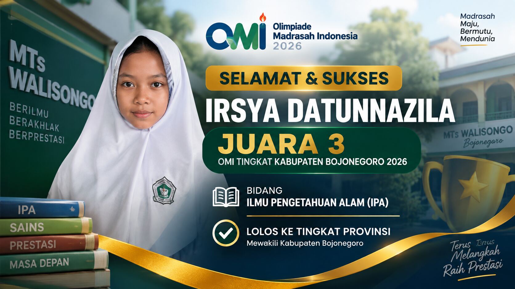 Siswi MTs Walisongo Sugihwaras Raih Juara 3 OMI Bojonegoro, Wakili Kabupaten ke Tingkat Provinsi